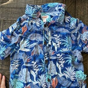 Cat & Jack Blue Leaf Print Shirt Hawaiian shirt